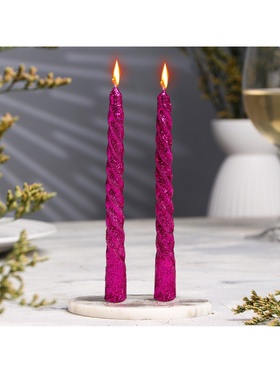 Набор свечей витых, 1.5×15 см, 2 шт., блестки, сиреневый
