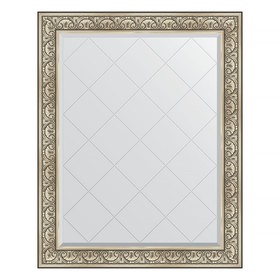 Зеркало с гравировкой в багетной раме, барокко серебро 106 мм, 100x125 см