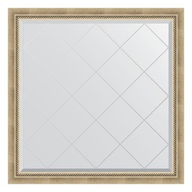 Зеркало с гравировкой в багетной раме, состаренное серебро с плетением 70 мм, 103x103 см