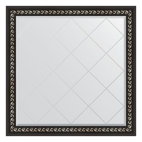 Зеркало с гравировкой в багетной раме, черный ардеко 81 мм, 105x105 см