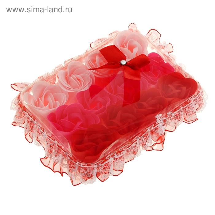Мыльные лепестки  "Прямоугольник" (набор 12 роз) кружево, три цвета, красный - Фото 1