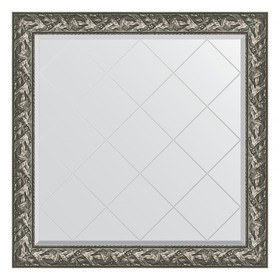 Зеркало с гравировкой в багетной раме, византия серебро 99 мм, 109x109 см