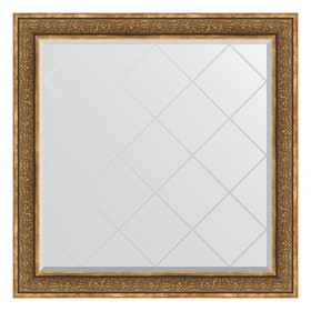 Зеркало с гравировкой в багетной раме, вензель бронзовый 101 мм, 109x109 см