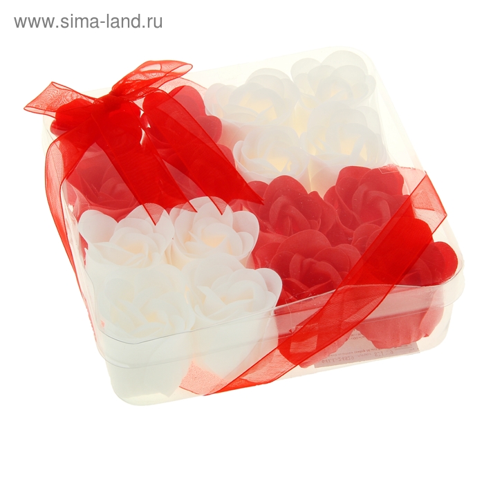 Мыльные лепестки "Квадрат" (набор 16 роз), бело-красный - Фото 1