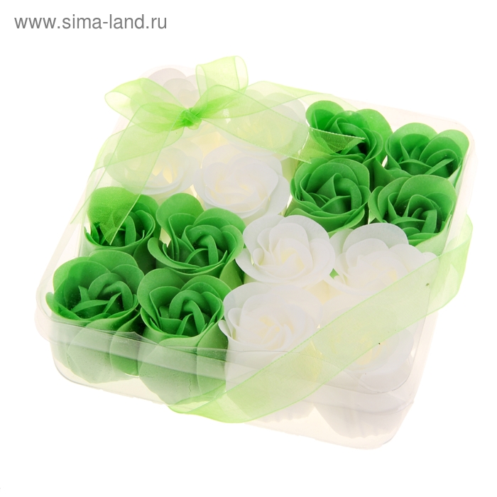 Мыльные лепестки "Квадрат" (набор 16 роз), бело-зелёный - Фото 1