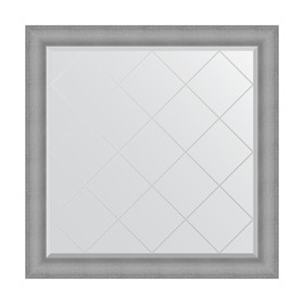 Зеркало с гравировкой в багетной раме, серебряная кольчуга 88 мм, 107x107 см