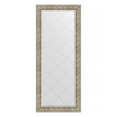 Зеркало напольное с гравировкой в багетной раме, барокко серебро 106 мм, 85x205 см
