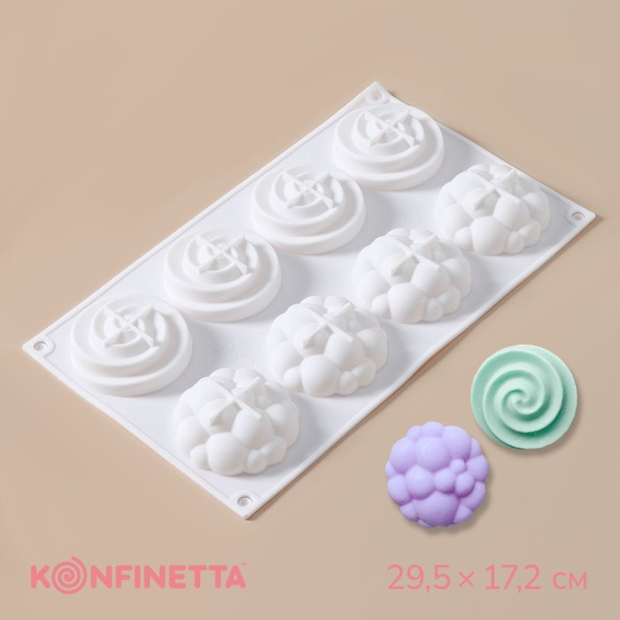 Форма для муссовых десертов и выпечки KONFINETTA «Карамелла», силикон, 29,5×17,2×2,5 см, 8 ячеек (d=6,5 см), цвет белый - Фото 1