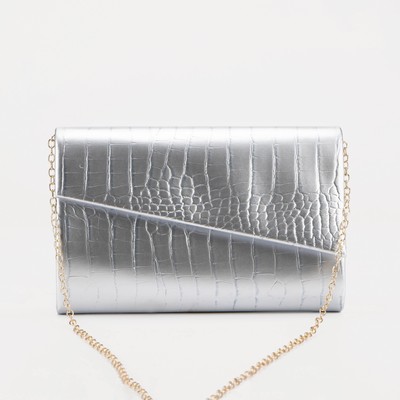 Сумка-клатч, отдел на клапане, цвет серебрянный
