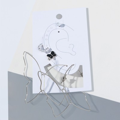 Набор серьги и каффы «Цацки» бабочки контурные, цвет чёрно-белый в серебре