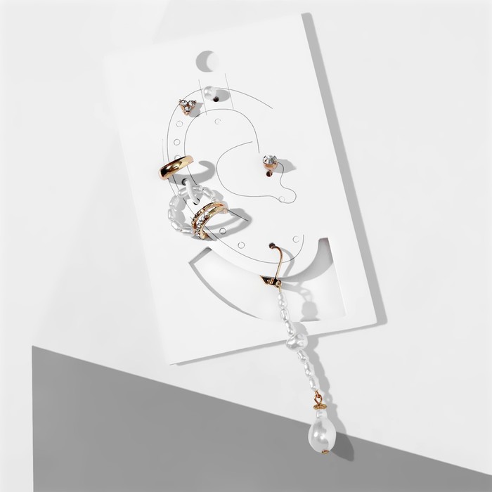 Набор серьги и каффы «Цацки», 7 шт. классика, белый в золоте - Фото 1