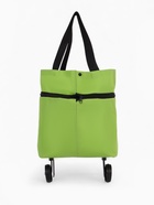 Сумка хозяйственная складная на кнопке, 2 колеса, 40×12×30 см, зелёная - Фото 4