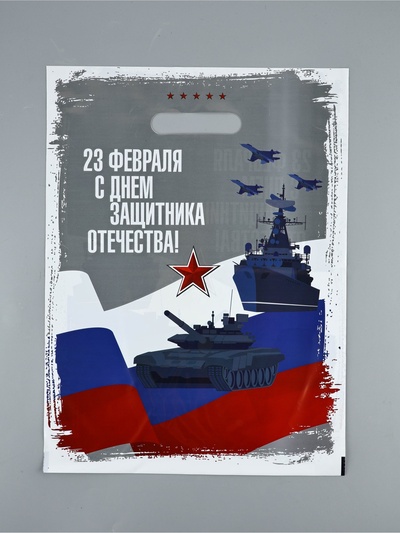 Пакет подарочный «23 февраля», полиэтиленовый, с вырубной ручкой, 30×40 см, 50 мкм