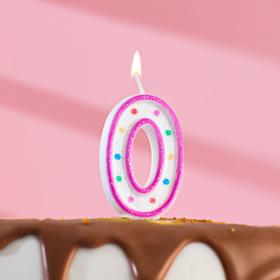 Свеча для торта «‎Горошек»‎, цифра "0", блестки, 7 см, МИКС
