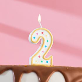 Свеча для торта «‎Горошек»‎, цифра "2", блестки, 7 см, МИКС