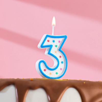 Свеча для торта «‎Горошек»‎, цифра "3", блестки, 7 см, МИКС