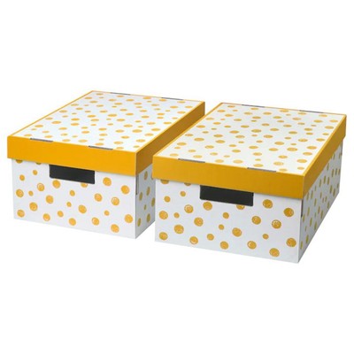 Набор коробок с крышкой ПИНГЛА, рисунок точечный/оранжевый, 28x37x18 см, 2 шт