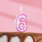 Свеча для торта «‎Горошек»‎, цифра "6", блестки, 7 см, МИКС - фото 8387203