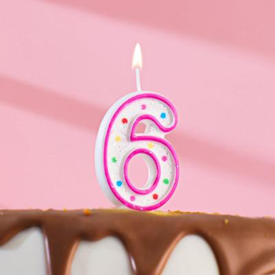 Свеча для торта «‎Горошек»‎, цифра "6", блестки, 7 см, МИКС