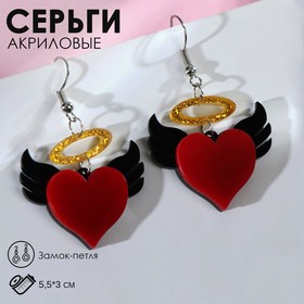 Серьги акрил «Сердца с крыльями» нимб, цвет красно-чёрный 7098702