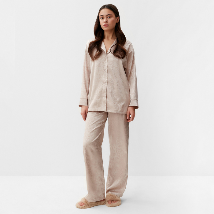 Пижама женская (рубашка, брюки) KAFTAN Леопард, кофейный, размер 44-46