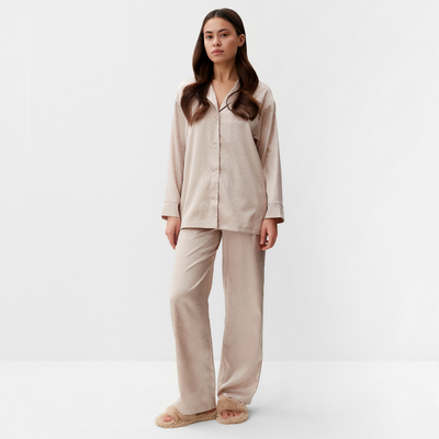 Пижама женская (рубашка, брюки) KAFTAN «Леопард», кофейная, размер 52-54