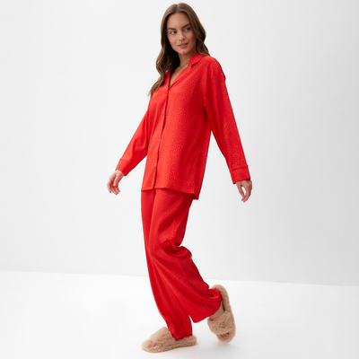 Пижама женская (рубашка, брюки) KAFTAN «Леопард», красная, размер 44-46