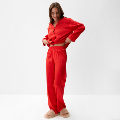 Пижама женская (рубашка, брюки) KAFTAN «Леопард», красная, размер 44-46