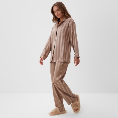 Пижама женская (рубашка, брюки) KAFTAN «Полоска», цвет кофейный, размер 40-42