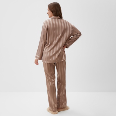 Пижама женская (рубашка, брюки) KAFTAN «Полоска», цвет кофейный, размер 40-42