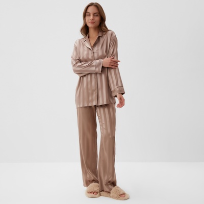 Пижама женская (рубашка, брюки) KAFTAN «Полоска», цвет кофейный, размер 40-42