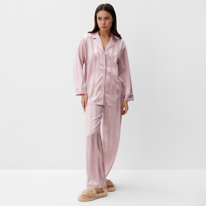 Пижама женская (рубашка, брюки) KAFTAN «Полоска», пудровая, размер 44-46