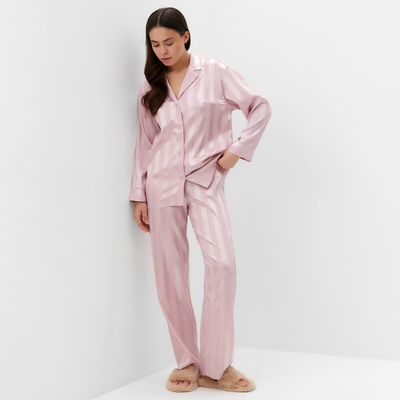 Пижама женская (рубашка, брюки) KAFTAN «Полоска», пудровая, размер 48-50