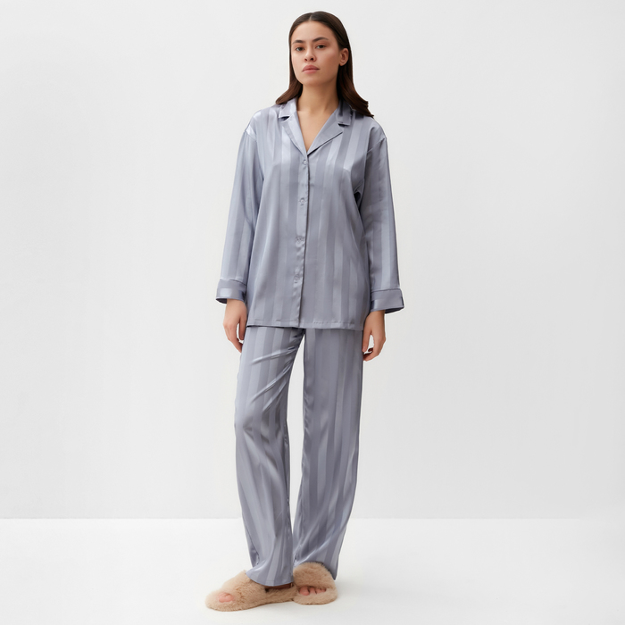 Пижама женская (рубашка, брюки) KAFTAN "Полоска", серо-голубой, размер 40-42