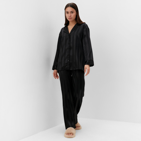 Пижама женская (рубашка, брюки) KAFTAN "Полоска", черный, размер 48-50