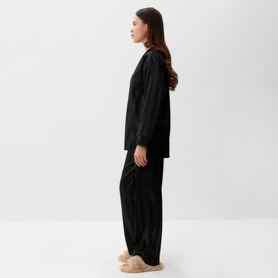 Пижама женская (рубашка, брюки) KAFTAN «Полоска», чёрная, размер 48-50