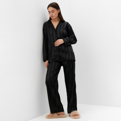 Пижама женская (рубашка, брюки) KAFTAN «Полоска», чёрная, размер 48-50
