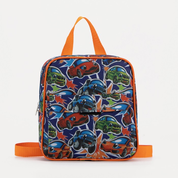 Рюкзак детский на молнии, наружный карман, цвет синий/оранжевый - Фото 1