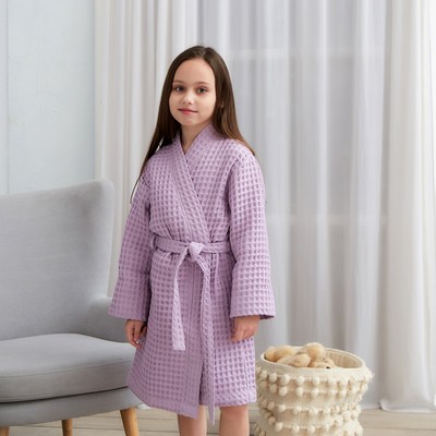 Халат вафельный детский Крошка Я «Boho» размер 34 (122-128 см) цвет сиреневый, 100% хлопок 290 г/м²
