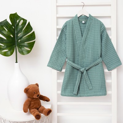 Халат вафельный детский «Крошка Я» Boho, размер 32 (110-116 см), 100% хлопок 290 г/м², зелёный