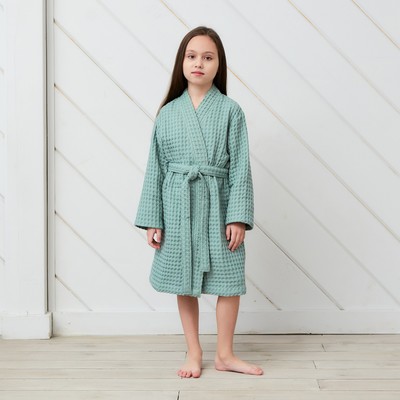 Халат вафельный детский Крошка Я «Boho» размер 34 (122-128 см) цвет мятный, 100% хлопок 290 г/м²