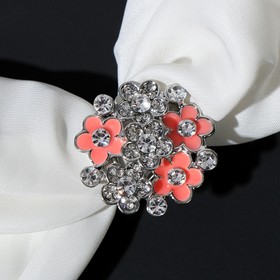 Кольцо для платка 'Букет' из мини-цветочков, цвет бело-розовый в серебре