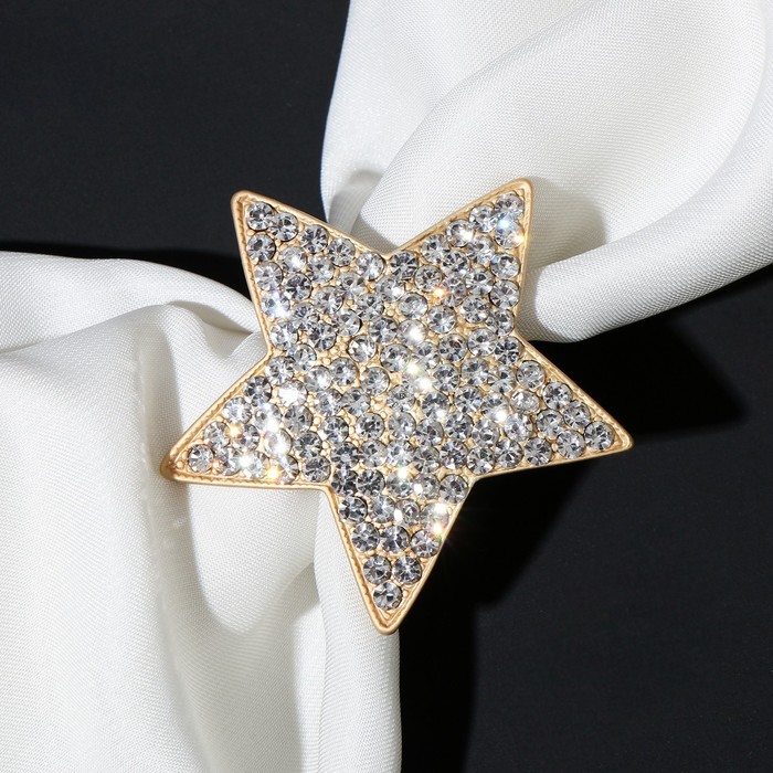 Кольцо для платка "Звезда", цвет белый в матовом золоте - Фото 1