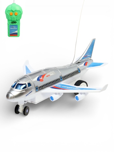 Самолет на радиоуправлении «Лайнер», световые эффекты, работает от батареек, цвет серый