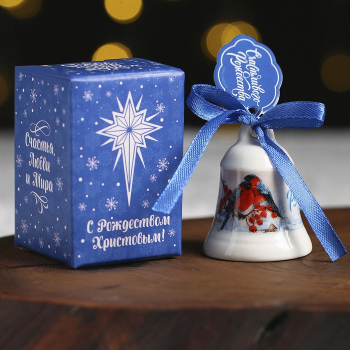 Колокольчик рождественский «Снегири», 4 х 5 см - Фото 1