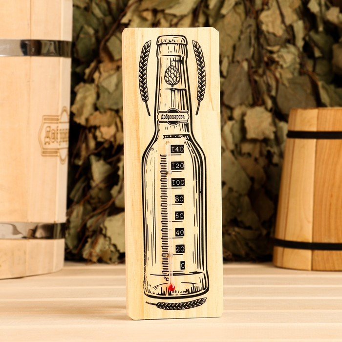 Термометр спиртовой "Бутылка", деревянный 140 С - фото 1904425428