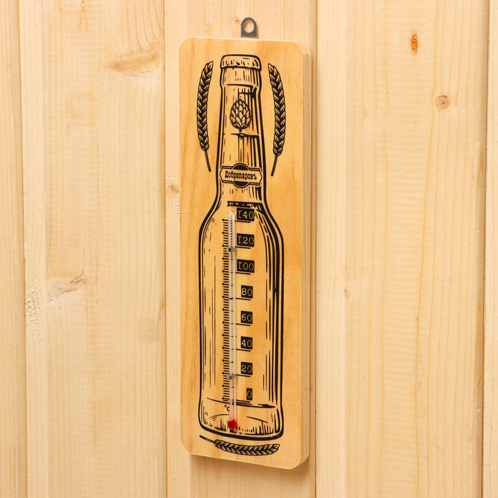 Термометр спиртовой "Бутылка", деревянный 140 С - фото 1904425431