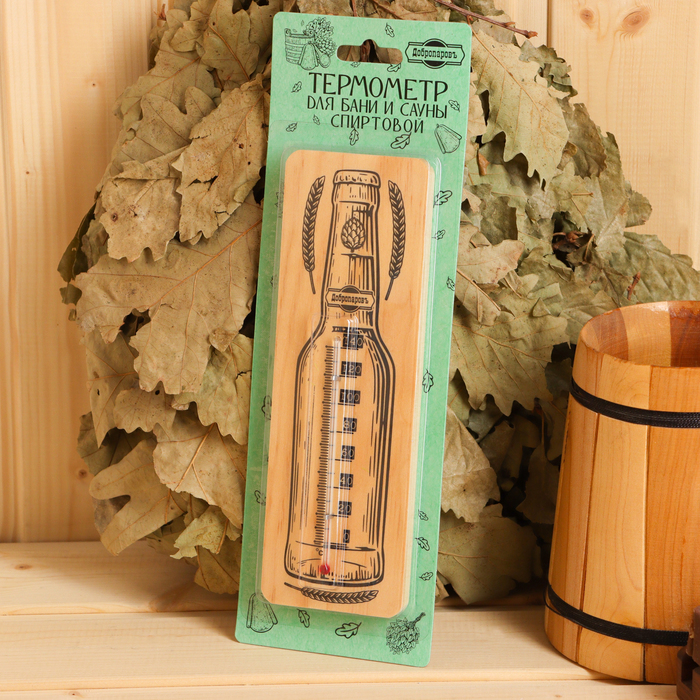 Термометр спиртовой "Бутылка", деревянный 140 С - фото 1904425434