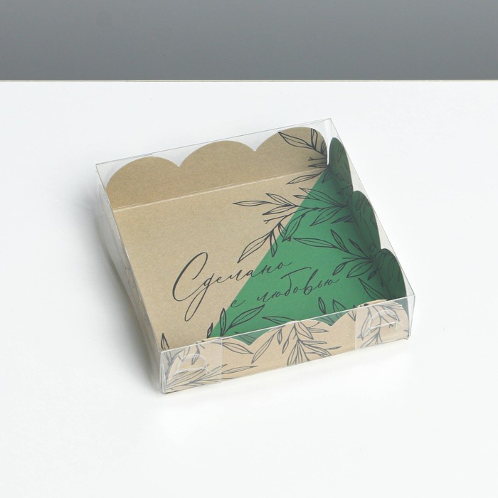 Коробка для печенья, кондитерская упаковка с PVC крышкой, «Сделано с любовью», 10.5 х 10.5 х 3 см - Фото 1