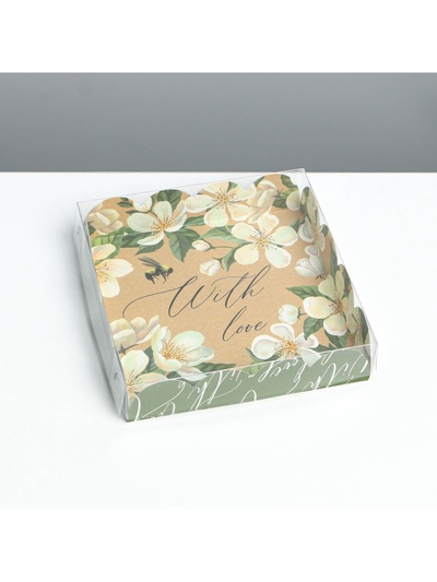 Коробка для печенья, кондитерская упаковка с пластиковой крышкой, «Пчёлка», 13 х 13 х 3 см